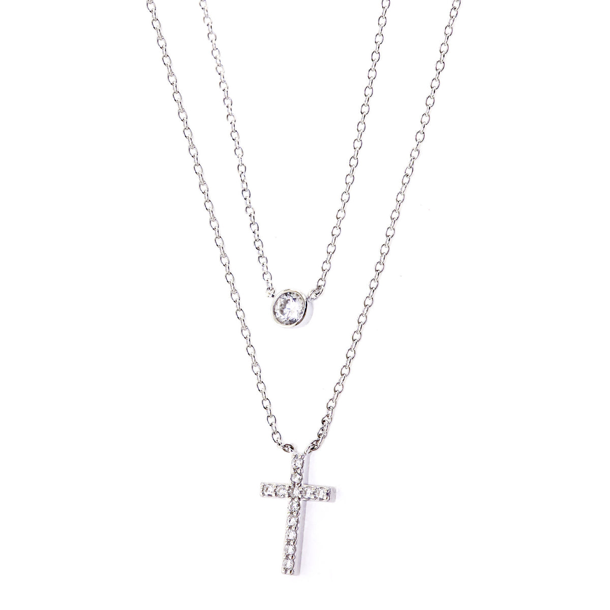 Collar Cruz Doble Plata